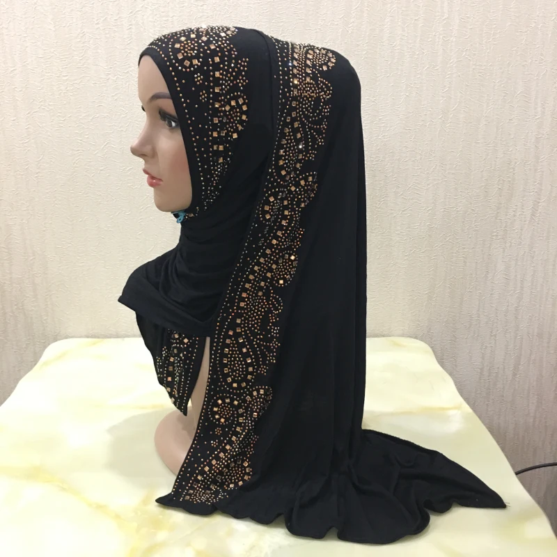 Écharpe en jersey doux avec pierres pour femme, hijab, châle islamique 600, hijab, haute qualité, h099