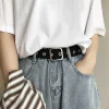 ceinture en toile décorative unisexe, ceinture en alliage, coeur, carré, rond, struccreux, polyvalent, mode ins style, noir, jeans pour femmes