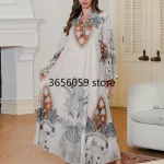 Femmes robe Abaya broderie impression dubaï fête longues robes Eid musulman Jalabiya Ramadan marocain caftan robes Largos arabe