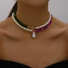 Collier ras du cou en pierre pour femmes, bijoux tendance élégants, grande perle de mariage, mode Imitation perle, couleur Rose verte, 2023