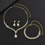 Ensemble de bijoux de mariée de luxe en forme de goutte d&rsquo;eau, collier et boucles d&rsquo;oreilles en Zircon élégant, tempérament exquis, Bracelet en strass pour filles