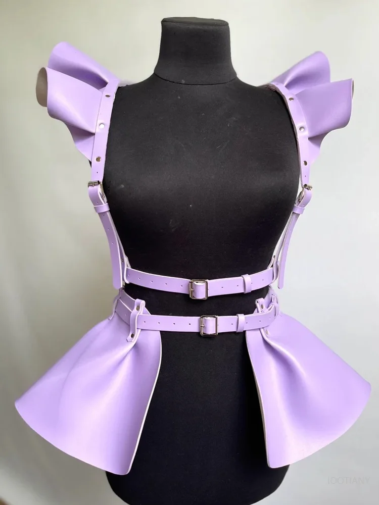 Ceinture gothique en cuir holographique pour femmes, bretelles, spectacle sur scène, Cosplay, jupe Pu Sexy, ceinture multicolore, Costume 2025