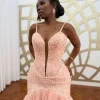 aso ebi – robe de soirée de forme sirène, élégante, perlée, sexy, col en v, épaules dénudées, détachable, pour invités de mariage, robe formelle personnalisée