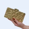 pochette de soirée élégante à texture feuille d'or, sac à main de boîte en acrylique de luxe, mini sac à main carré noble pour femmes, fête et banquet