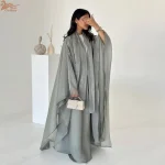 Uni 2025 couleur unie musulman ouvert Abaya Hijab 2 pièces ensemble brillant musulman Kimono Cardigan avec Hijab