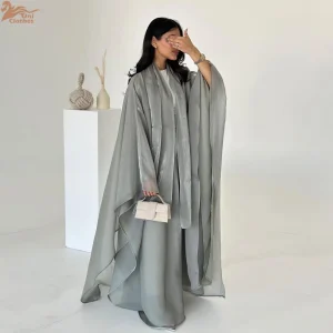 Uni 2025 couleur unie musulman ouvert Abaya Hijab 2 pièces ensemble brillant musulman Kimono Cardigan avec Hijab Uni 2025 couleur unie musulman ouvert Abaya Hijab 2 pièces ensemble brillant musulman Kimono Cardigan avec Hijab