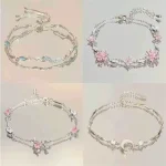 Bracelet élégant à fleurs en cristal pour femmes Y2K, doux pour filles, lune, fleur de cerisier, nœud en Zircon, bijoux de luxe de styliste, cadeau