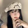 Chapeau à fleurs respirant, grande circonférence de la tête, béret ajouré, couvre-chef, Style japonais, bonnet tricoté au Crochet, vacances