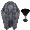 cape de coiffure élégante à rayures noires avec brosse intégrée pour dépoussiérer le cou, utilisation en salon à domicile