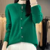 100% laine mérinos pull femmes col rond cardigan style basique boutonné tricots femme décontracté automne hiver doux hauts