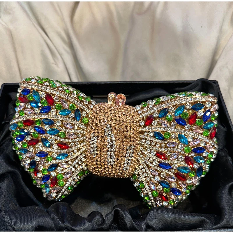 pochette de luxe haut de gamme, nouvelle mode, exquise, brillante, bouteille de champagne, nœud en strass, chaîne en cristal, cadeau, pochette de fête