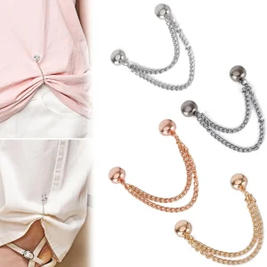 Clip magnétique multifonction pour vêtements, 4 pièces, avec chaîne, boutons métalliques, pour vêtements, écharpe, pantalon, jambes, fixation de manchette, épingle magnétique, décor