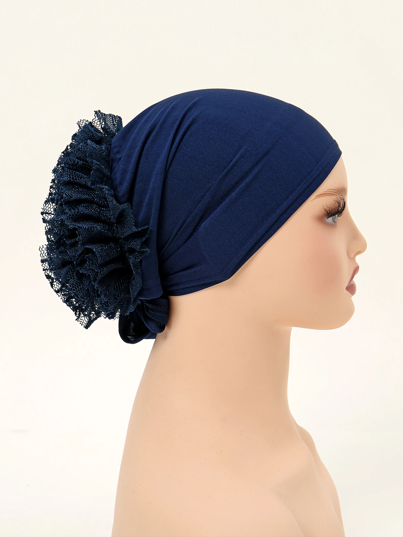 hijabs musulmans pour femmes, écharpe de chapeau à fond modal fin, turban de couleur unie avec dentelle panhua islam, bandeau enveloppant la tête avec cravate au dos
