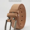 ceinture en cuir pour hommes fabriquée en véritable peau de vache entière, ceinture à bord garni, peau de vache de couleur naturelle, style décontracté et rétro,