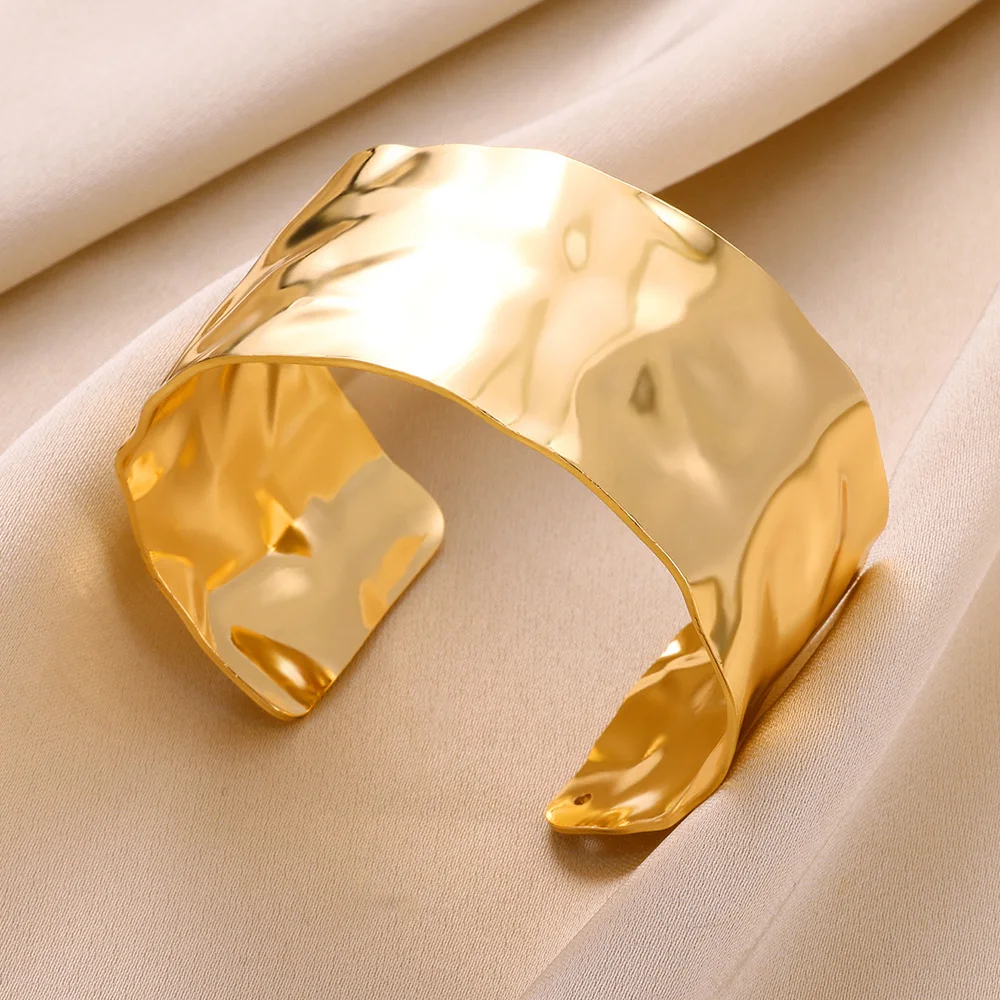 Bracelet irrégulier Vintage pour femmes, en acier inoxydable, couleur or, manchette ouverte, bijoux de luxe exquis, cadeau