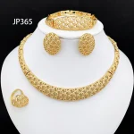 Ensemble de bijoux de Dubaï pour femme, collier, boucles d&rsquo;oreilles, bracelet, bague, design de luxe, cadeau de fête de mariage, qualité minimaliste