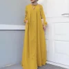 abayas vertes pour femmes musulmanes, caftan arabe, robes amples en coton et lin, vêtements à la mode, nouvelle collection 2025