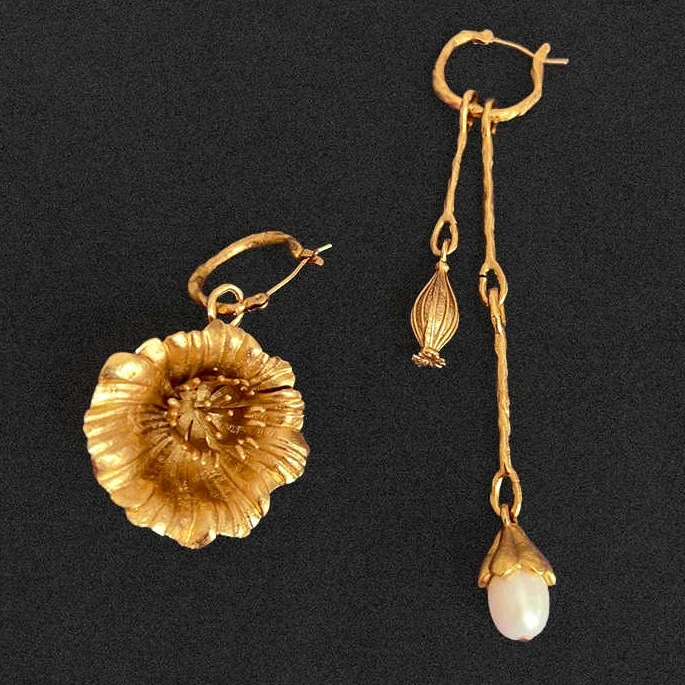Boucles d'oreilles asymétriques en laiton plaqué or 18 carats pour femme, bijoux de luxe, tendance, Vintage, perle, fleur, Europe et amérique