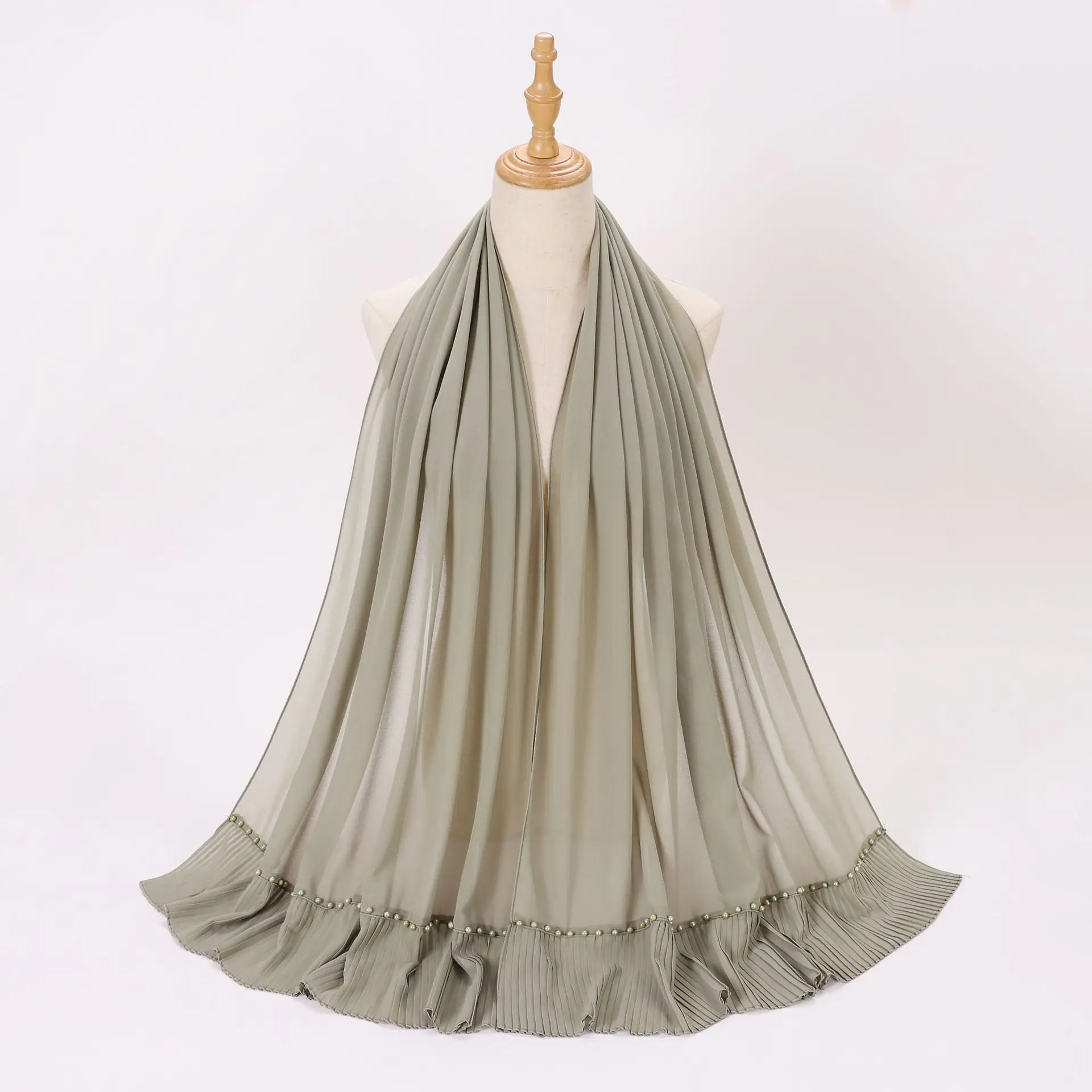 hijab en mousseline de soie plissée pour femmes musulmanes, châle pour dames, écharpe perlée document solide, vêtements arabes islamiques, turban pour femme, 70x180cm, 1pc