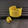 ensemble de bijoux de dubaï pour femmes, couleur or jaune, rond, creux, en alliage, bracelets larges, bagues, bracelet de déclaration africaine avec chaînes