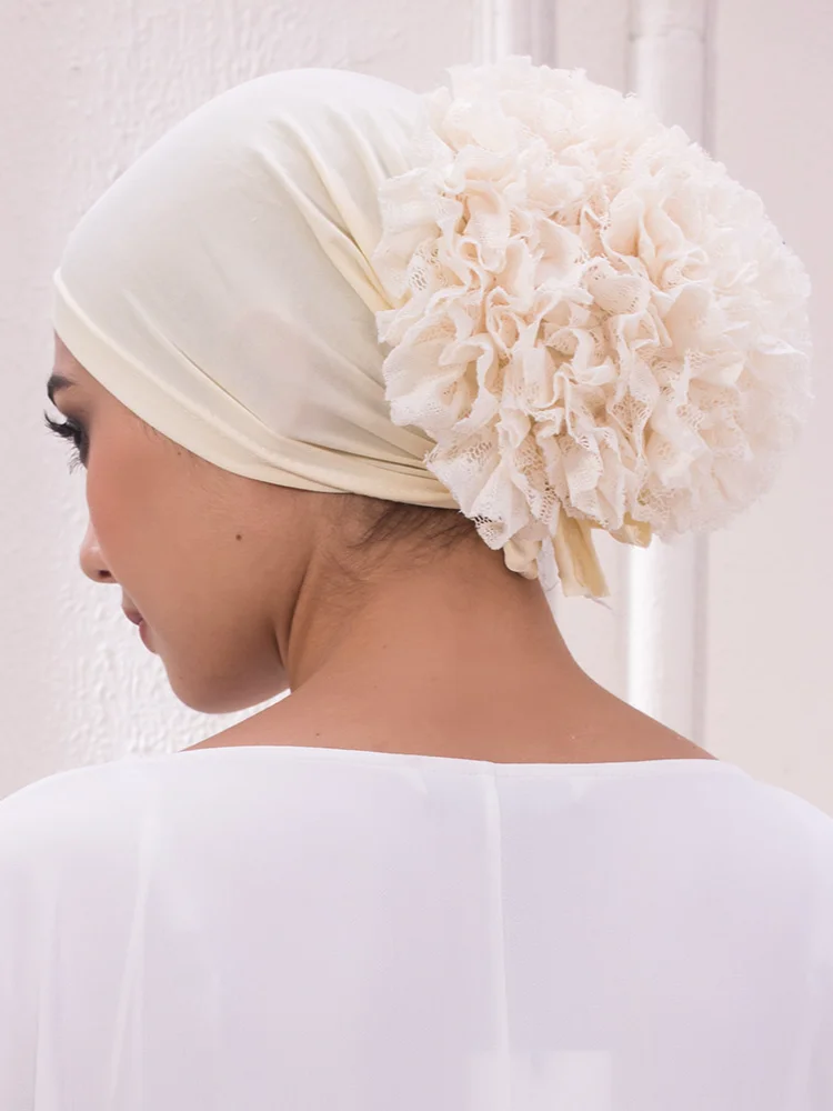 femmes hijabs turban grande fleur tissu élastique bandes de cheveux chapeau bonnet dames musulman solide perte de cheveux écharpe casquette cheveux accessoires