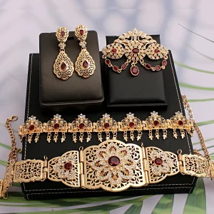Ensemble de Bijoux de Luxe Plaqué Or pour Patients Musulmans aniques, Caftan Marocain, Environnement de Mariage, Accessoire JOBride