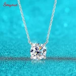 Smyoue – collier Moissanite plaqué or blanc 1-10CT pour femmes, pendentif classique à quatre griffes, bijoux de mariage en argent Sterling 925