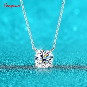 Smyoue – collier Moissanite plaqué or blanc 1-10CT pour femmes, pendentif classique à quatre griffes, bijoux de mariage en argent Sterling 925