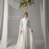 ssytens robes de mariée musulmanes col haut satin perles personnalisées robes de mariée arabes avec châle manches longues vestido de noiva