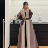 abaya de luxe pour femmes, avec col évasé, manches longues, dégradé de couleur, cardigan rétro à nouer, ample, grande taille, pour vêtements de fête