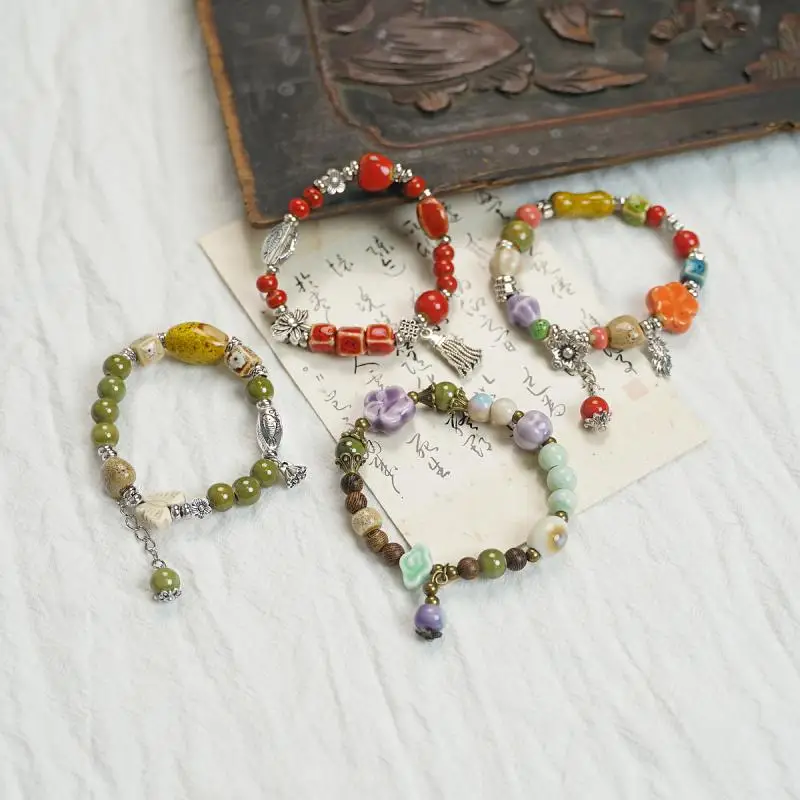 Colorful Simple Ceramic Beaded Bracelet Bohemian Elastic Bracelet For Women Girls Versatile Hand Rope Jewelry Accessories Gifts