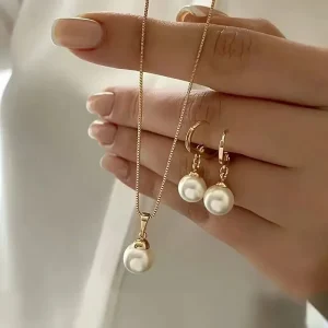 Ensemble de bijoux en perles rondes, boucles d&rsquo;oreilles, pendentifs, colliers, ensemble de bijoux de mariage exquis et à la mode pour dames, cadeaux, 2 pièces