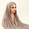 Écharpe hijab instantanée en jersey modal pour femmes, sangle en satin, châle extensible, bandeau musulman uni, longues enveloppes à la mode, turban islamique