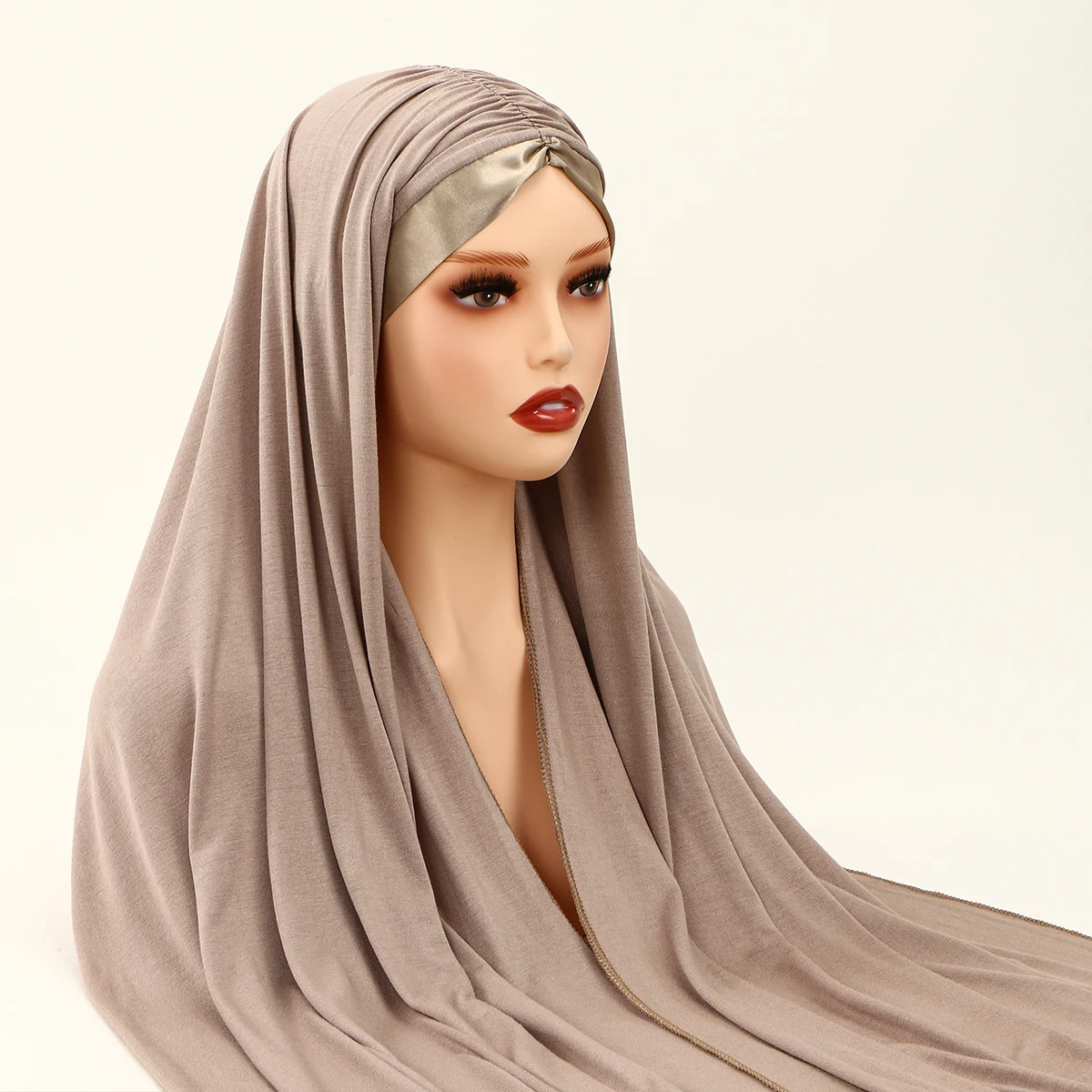 Écharpe hijab instantanée en jersey modal pour femmes, sangle en satin, châle extensible, bandeau musulman uni, longues enveloppes à la mode, turban islamique