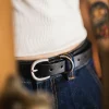 maden ceinture fine en cuir de vache group pour femme, petite ceinture simple, double anneau décoratif, tannage bobines al rétro, première couche
