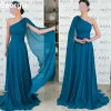 Robe de soirée de luxe bleue, ligne a, dubaï, personnalisée, asymétrique épaule dénudée, pour bal de promo, bretelles à volants, longueur au sol, Occasion formelle