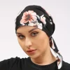 hijab musulman pour femme, écharpe de tête pour la perte de cheveux, chapeau de chimio, turban à fleurs noires, bandana rond pré noué, vêtements de sauna