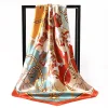 foulard carré en satin de soie pour femmes, châle de haute qualité, foulard à fleurs, bandeau pour dames, bandes de cheveux imprimées, enveloppes hijab, bandana