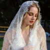 voile en dentelle élégant pour mariées, 1 pièce, en polyester transparent, motifs floraux géométriques, voile de mariage parfait
