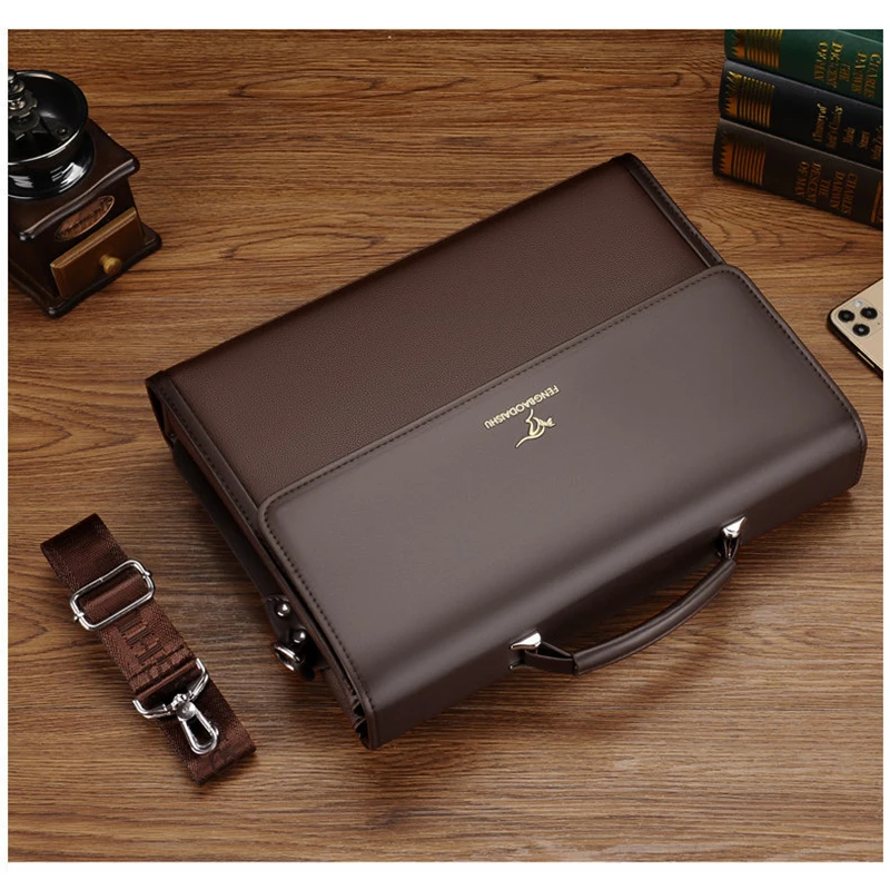 Porte-documents de luxe en cuir pour hommes, fourre-tout de travail de styliste, sac à main noir, sac à bandoulière carré pour avocat A4
