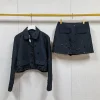 Manteau court à paillettes pour femmes, décoration florale, col Peter Pan, veste noire à simple boutonnage ou Mini jupe féminine