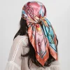 Foulard carré en Satin de soie pour femmes, châle de haute qualité, Foulard à fleurs, bandeau pour dames, bandes de cheveux imprimées, enveloppes Hijab, Bandana