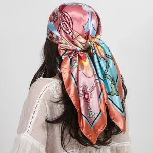 Foulard carré en Satin de soie pour femmes, châle de haute qualité, Foulard à fleurs, bandeau pour dames, bandes de cheveux imprimées, enveloppes Hijab, Bandana