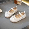 chaussures plates en cuir pour filles, chaussures de ballet princesse à la mode pour petits enfants, bord à volants doux, chaussures de performance pour enfants