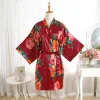 InjWomen-Robe de demoiselle d&rsquo;honneur de mariage en satin, peignoir sexy à imprimé floral, kimono court, robe de nuit pour femme