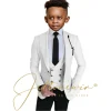costume beige pour garçons, tuxedos de mariage, veste à revers, pantalon, gilet, ensemble 3 pièces, vêtements personnalisés à la mode de 2 à 16 ans