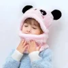 chapeau de dessin animé pour filles et garçons, écharpe épaisse, chapeau d'hiver pour enfants, nouveau né, articles pour enfants, chapeau en polaire pour enfants
