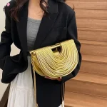 Pochette de soirée de luxe pour femmes, sac à bandoulière demi-lune à nouilles dorées, sacs à main de luxe de styliste pour dîner de mariage, 2025