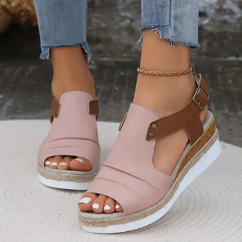 Sandales à talons compensés pour femmes, chaussures légères d'été à plateforme, décontractées, de plage, de luxe, de styliste, nouvelle collection 2024