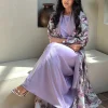 abaya + hajib imprimé floral du moyen orient, 2 pièces pour femmes musulmanes, abayas ouvert sur le devant, caftans à manches longues, robes maxi islamiques jilbabs